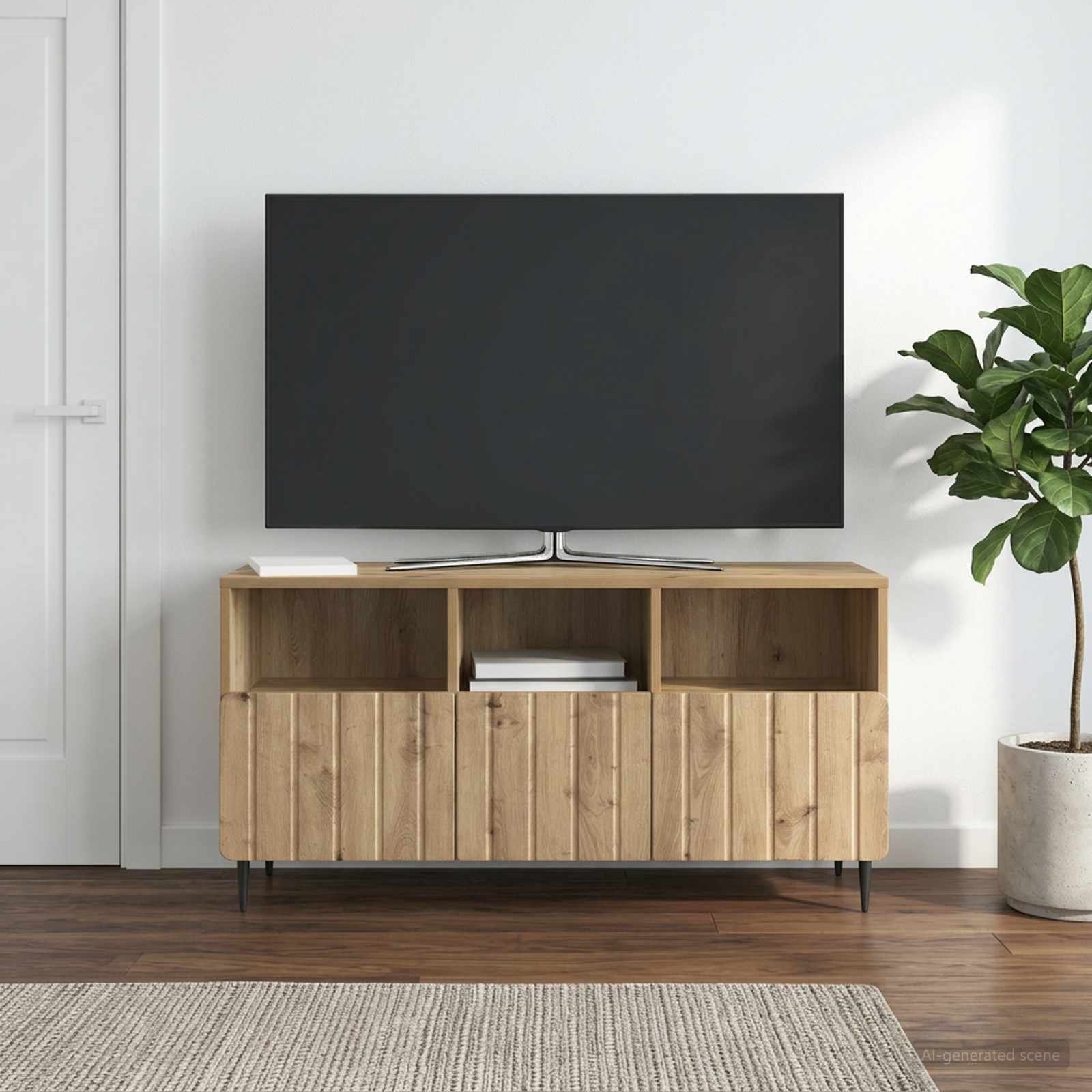 Walplus 3 Drawer Wood TV Cabinet Open Shelf - Artisan Oak - 102 x 34.5 x 50 cm