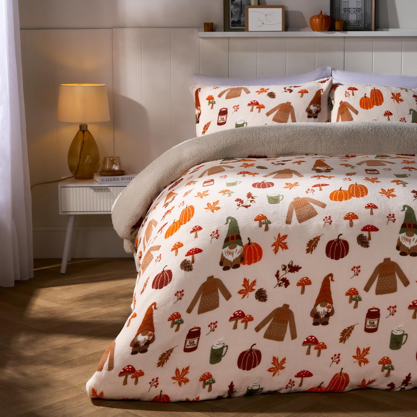 OHS Autumn Gonk Sherpa Fleece Duvet Cover Set - Rust - King