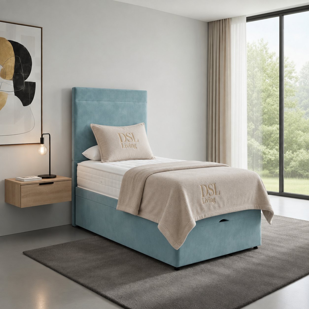 DS Living Muse Single Velvet Divan Bed Frame - Duck Egg