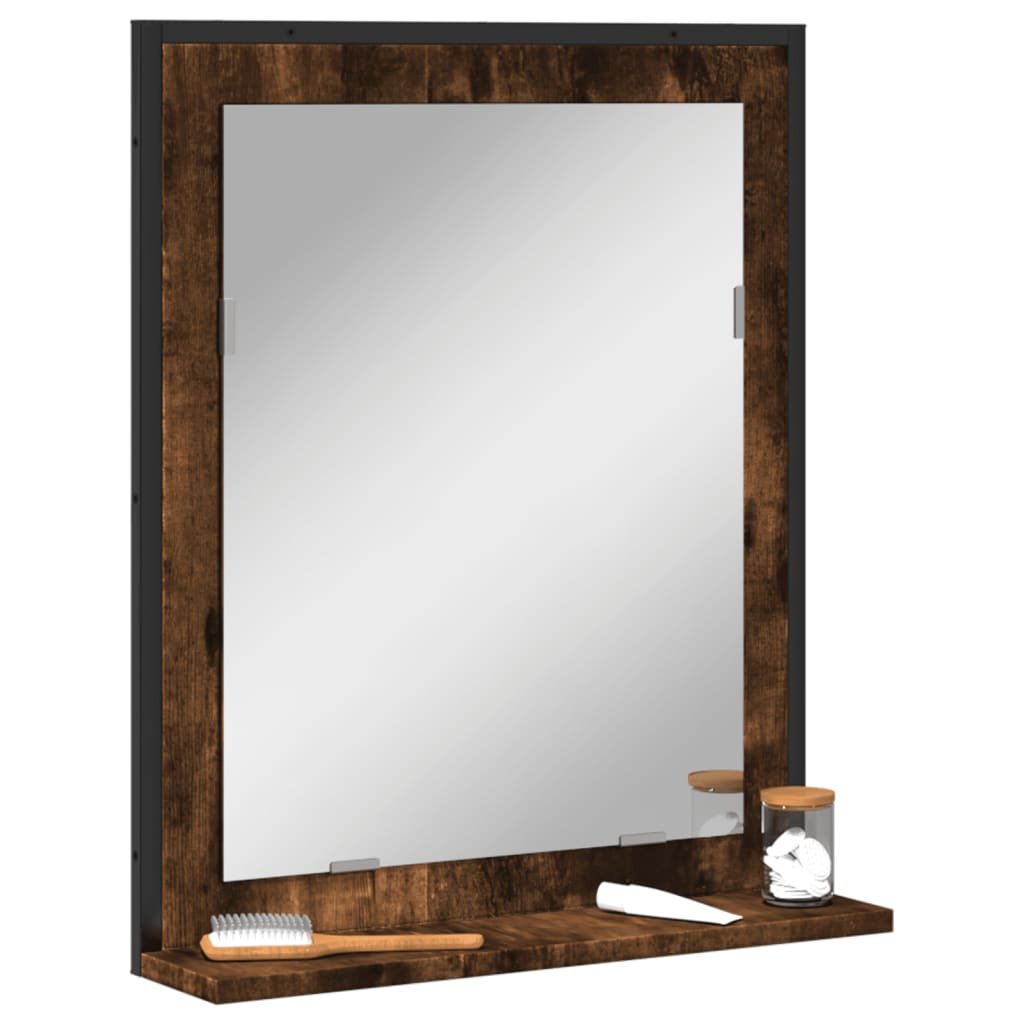 Walplus Bathroom Mirror with Shelf - Smoked Oak - 50 x 12 x 60 cm