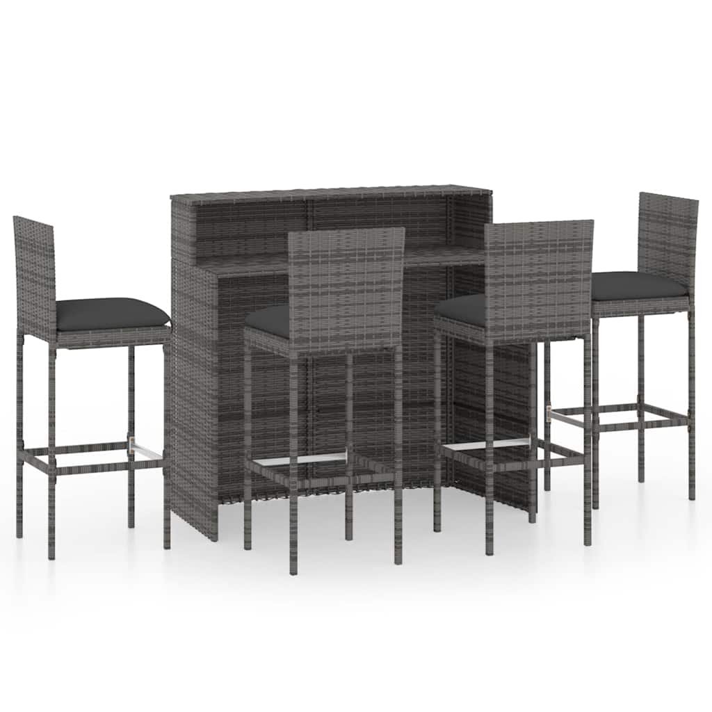Walplus 5 Piece Poly Rattan Garden Bar Set - Grey - 120 x 55 x 110 cm