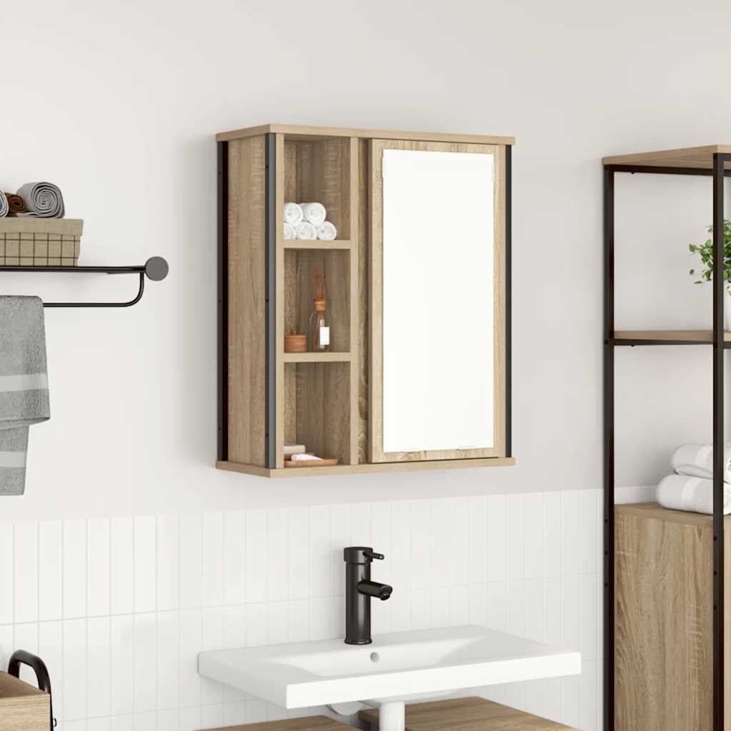 Walplus Bathroom Wall Cabinet with Mirror - Sonoma Oak - 50 x 21 x 60 cm