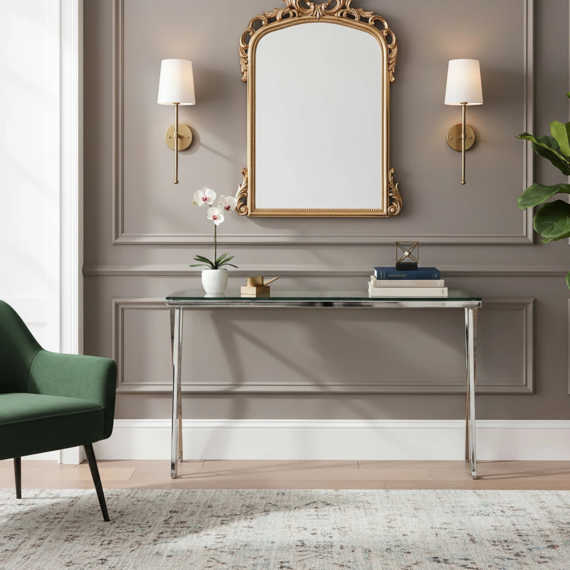 Orsina Piermount Glass Top Console Table – Silver