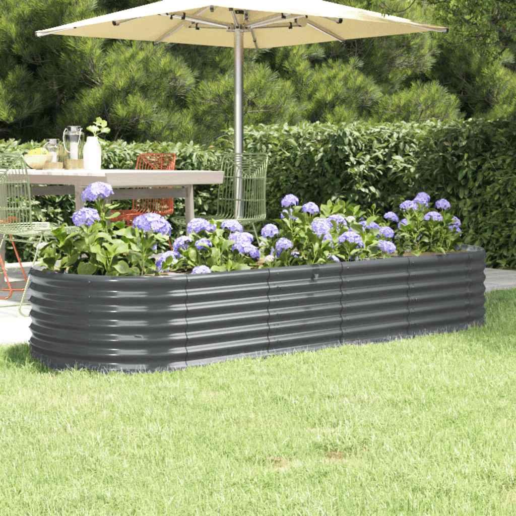 Walplus Galvanised Steel Raised Garden Bed - Anthracite - 224 x 80 x 36 cm