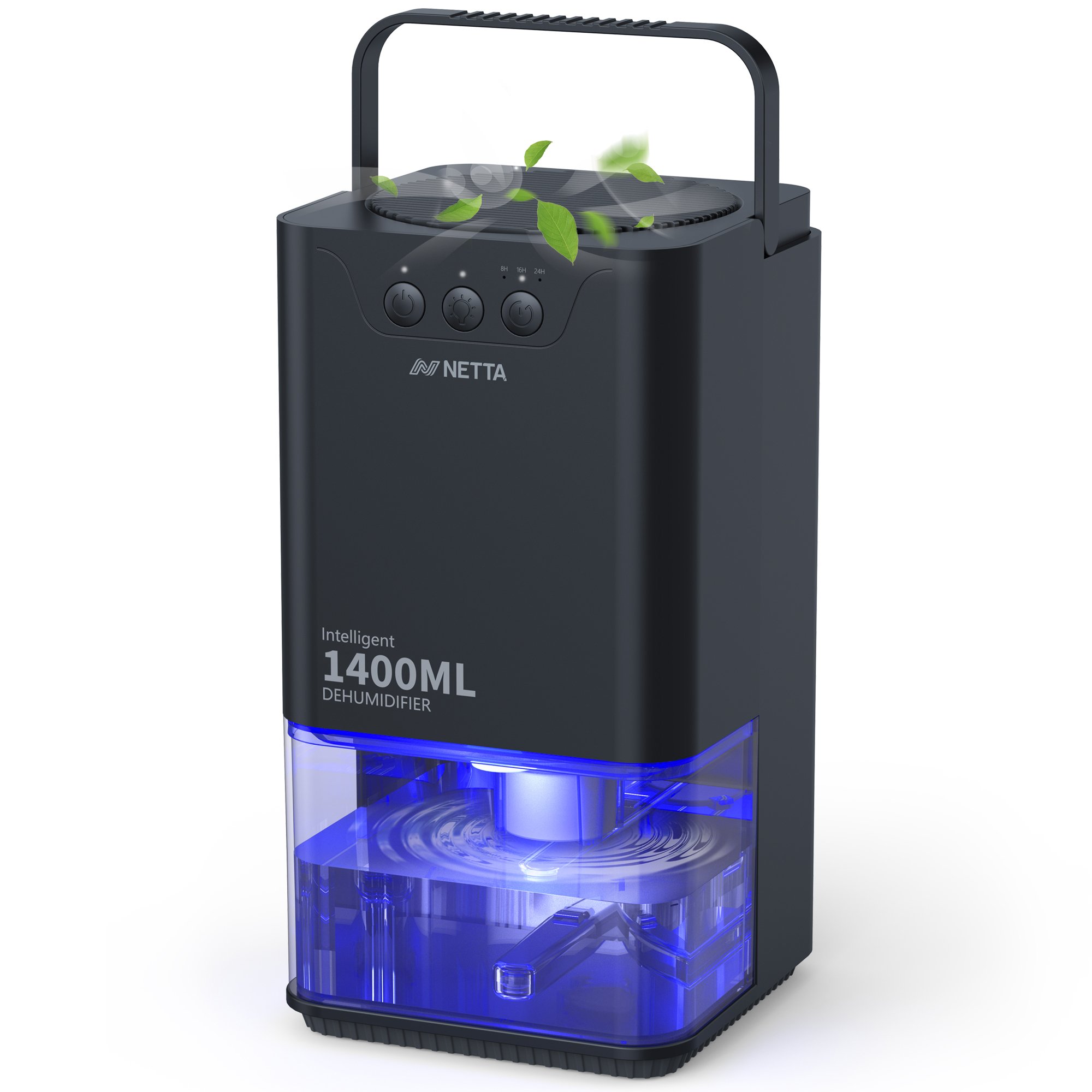 NETTA 1400ml Mini Dehumidifier with 24 Hour Timer & LED Light - Black