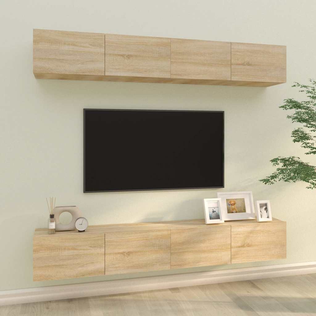 Walplus 4 Piece 2 Compartments TV Cabinet - Sonoma oak - 100 x 30 x 30 cm
