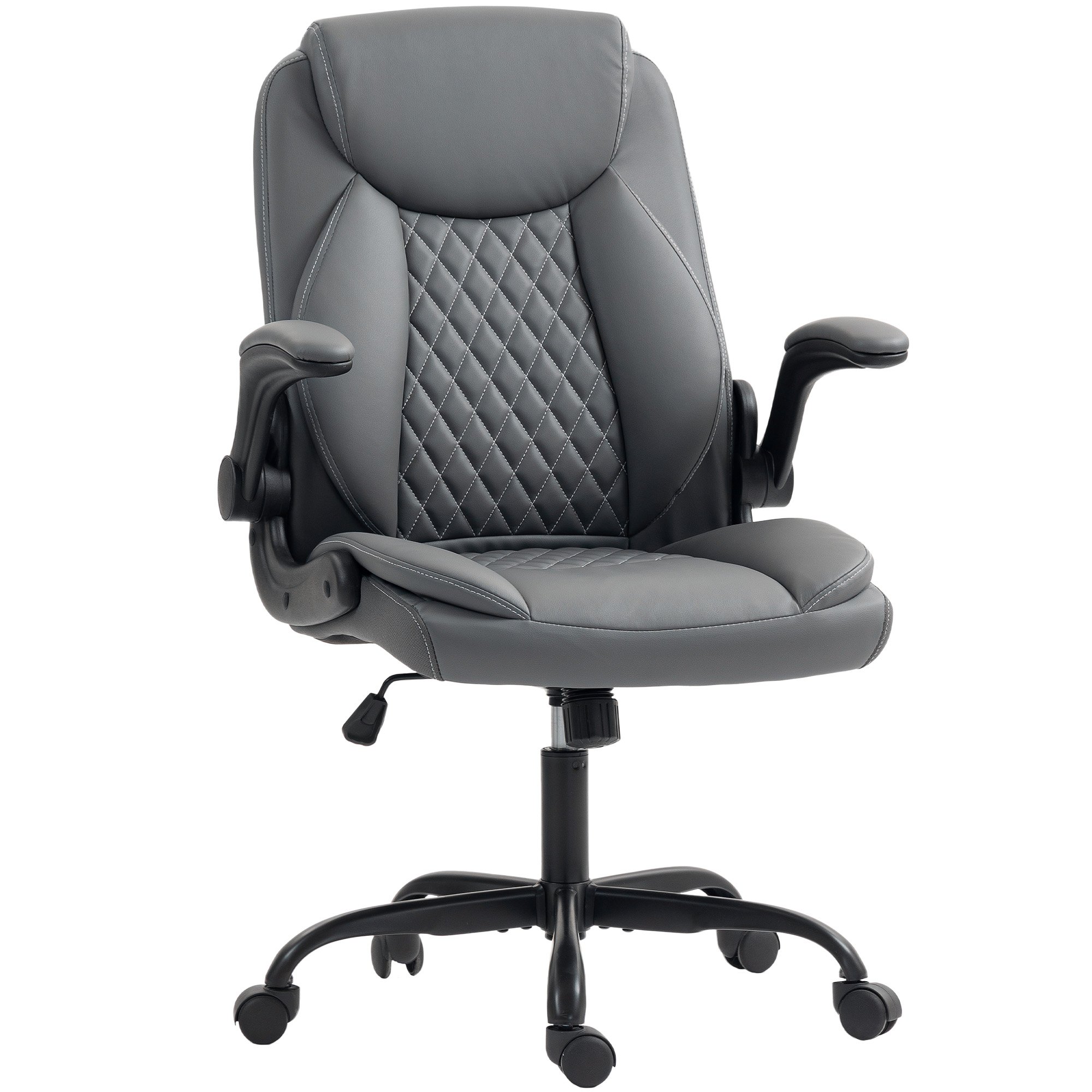 HOMCOM Faux Leather Adjustable Office Chair with Thick Cushion - Charcoal Grey