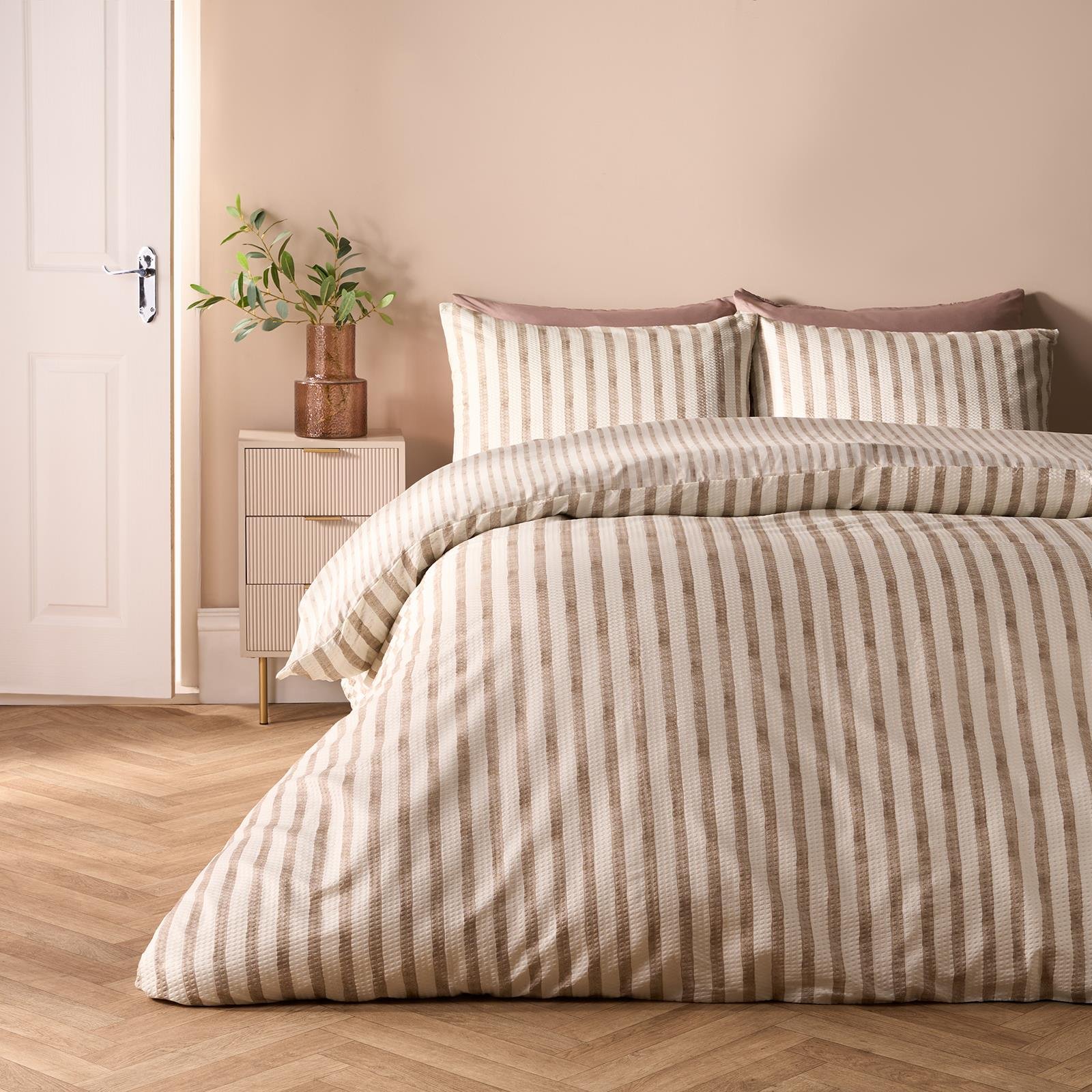 OHS Watercolour Stripe Embossed Bedding Set Duvet Cover Set Stone - Double