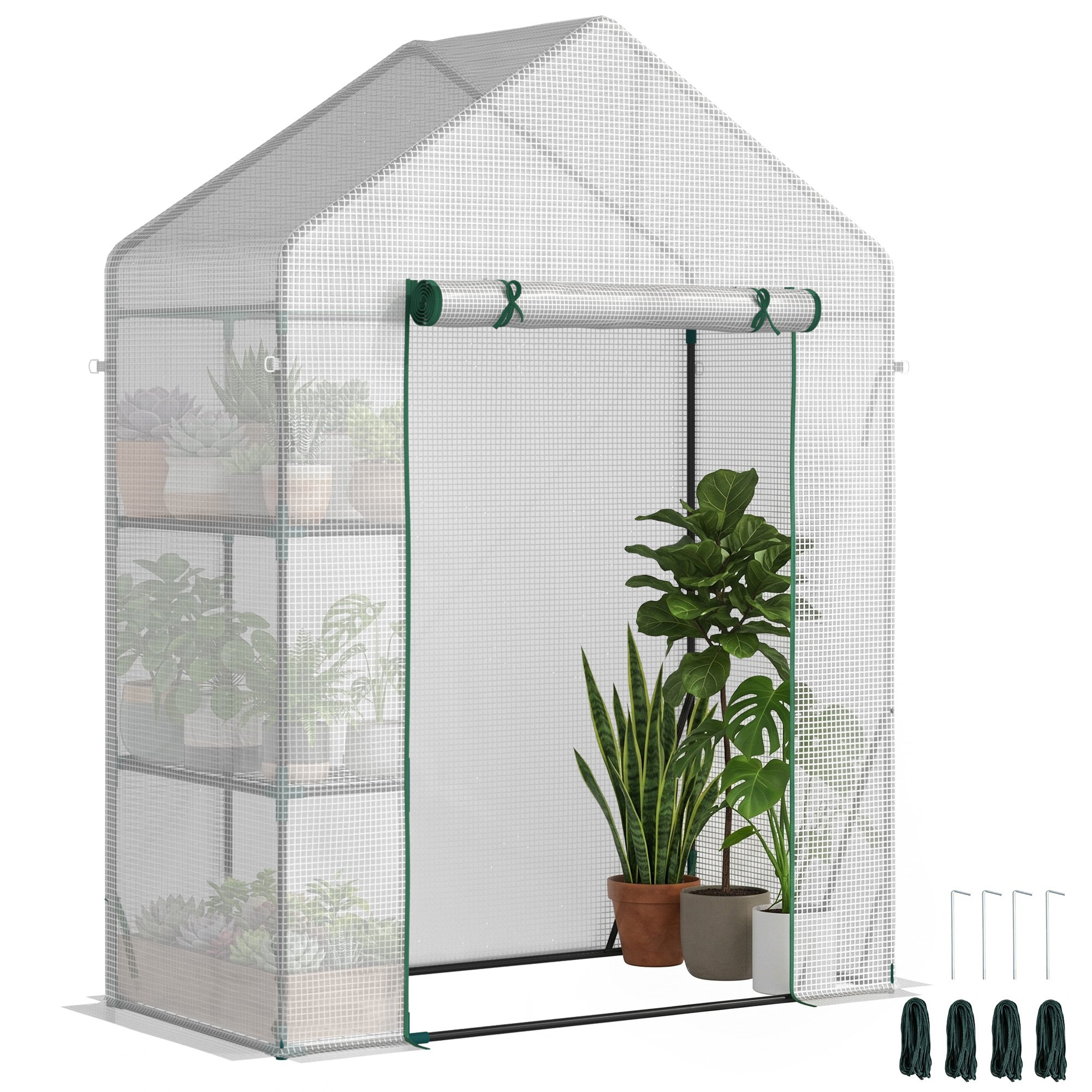 Outsunny Walk-In Greenhouse with Rollup Door – Green