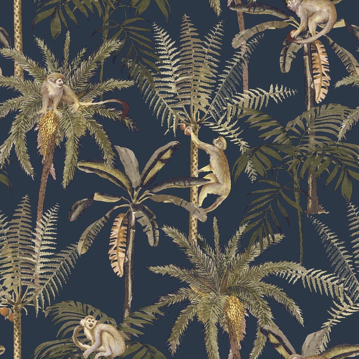 World Of Wallpaper Amazonia Monkey Textured Wallpaper - Navy Blue