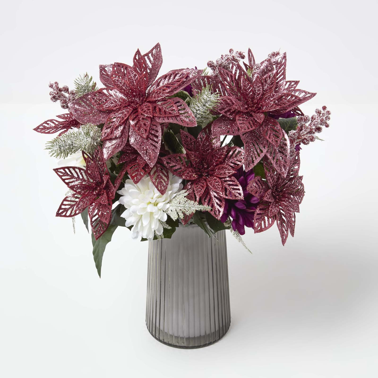 Homescapes Polyester Artificial Poinsettia Bushes Set of 2 - Red