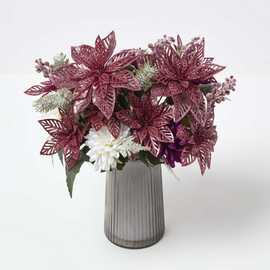 Homescapes Polyester Artificial Poinsettia Bushes Set of 2 - Red