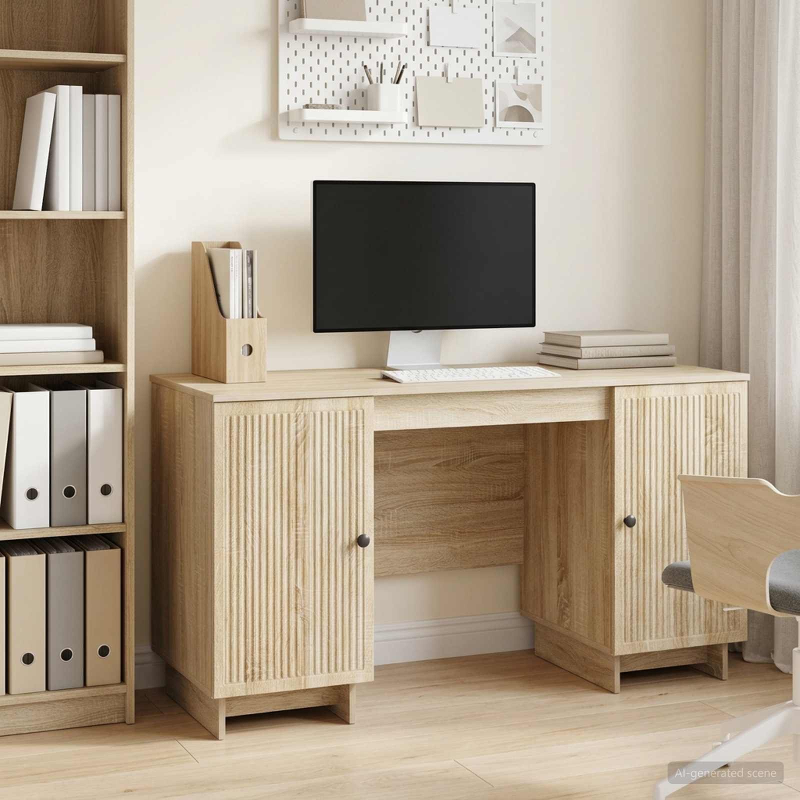 Walplus Engineered Wood Desk - Light Oak - 142.5 x 50 x 75 cm