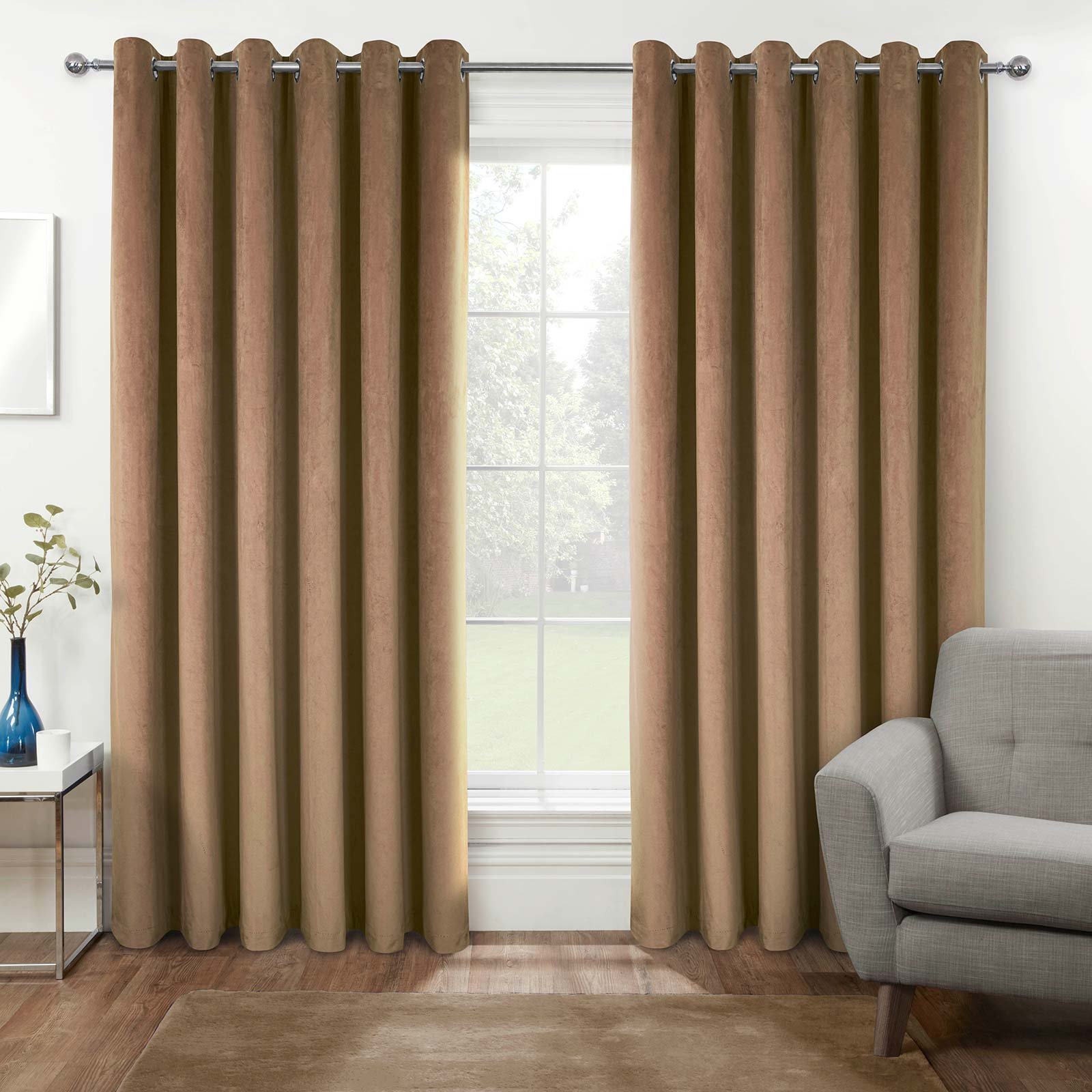 Homescapes Beige Thermal 100% Blackout Velvet Curtains - 168cm x 183cm