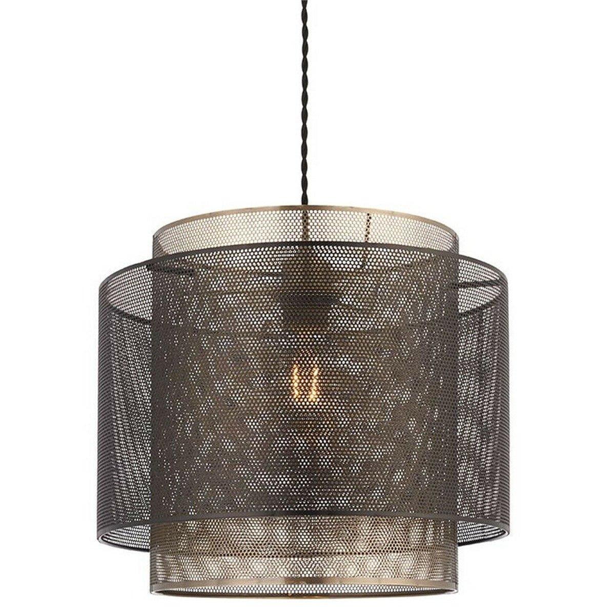 Loops Direct 25cm Diameter Steel Pendant Light - Matt Black and Antique Brass