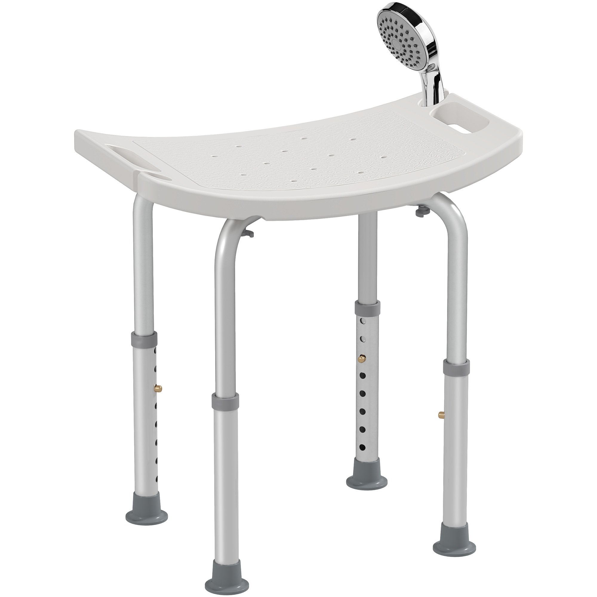 HOMCOM Height Adjustable Shower Stool with Aluminium Frame - White