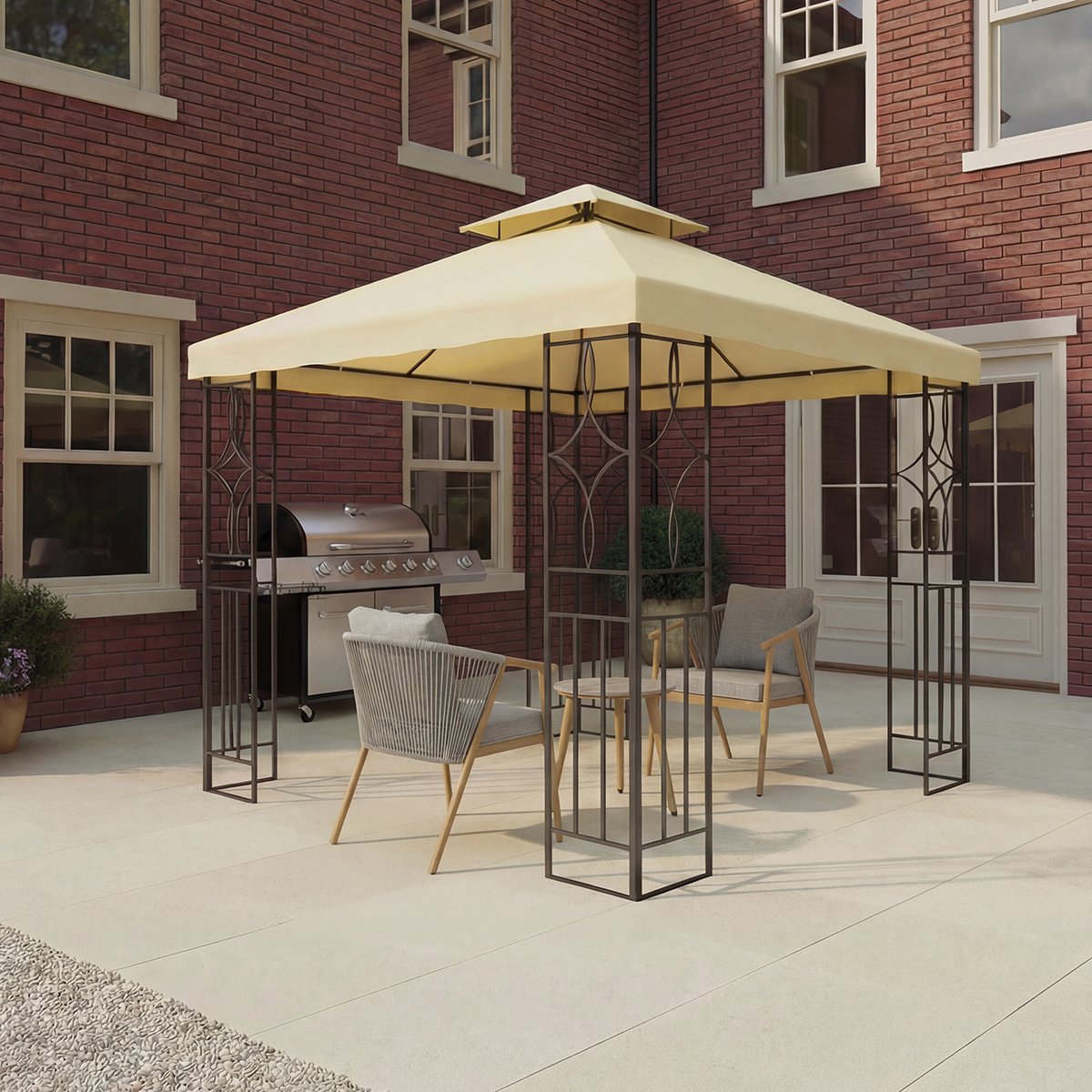Charles Bentley 3m x 3m Steel Outdoor Gazebo Luxury Metal Frame Marquee - Cream