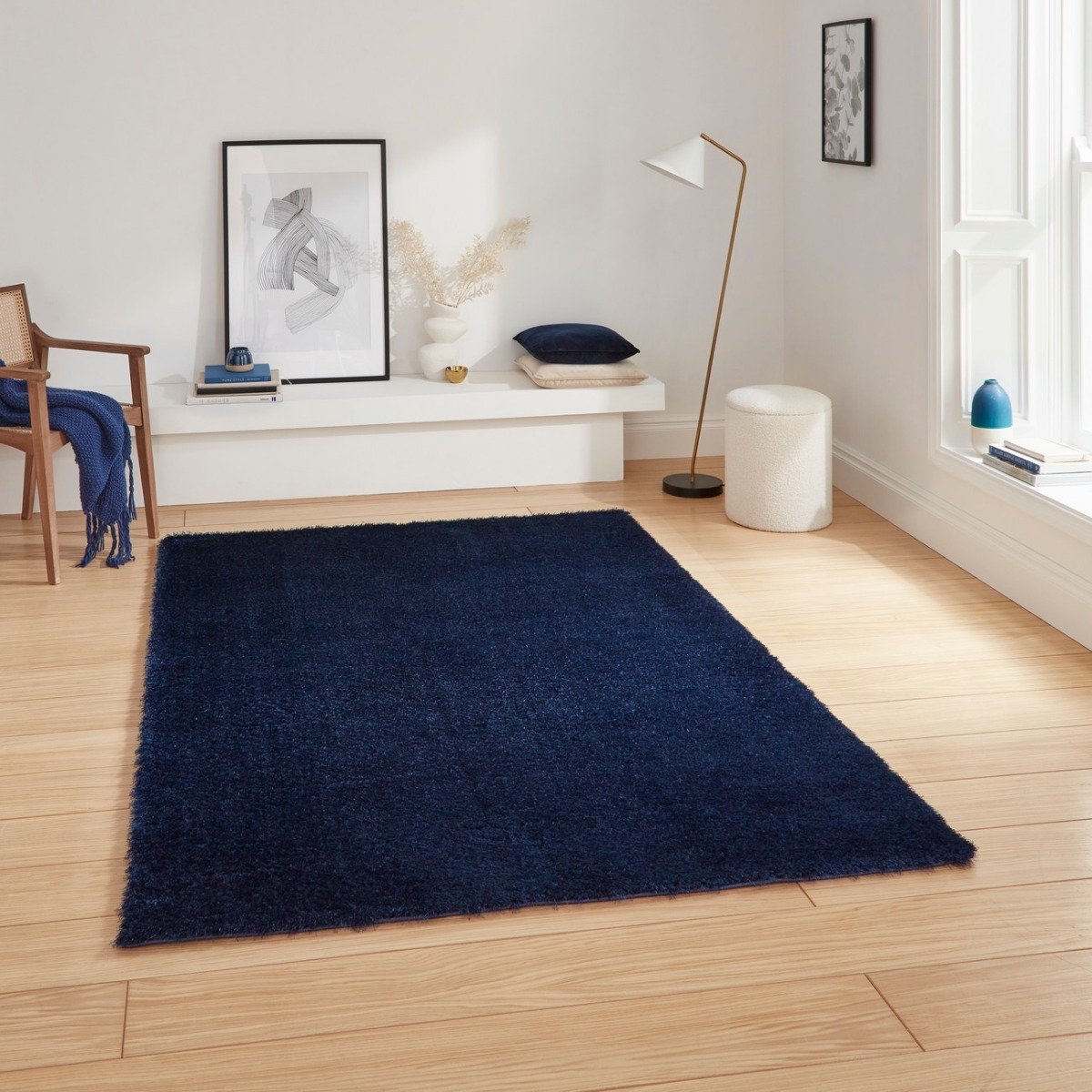 Mega Flooring Blue Shaggy Plain Rug - 160 x 230cm