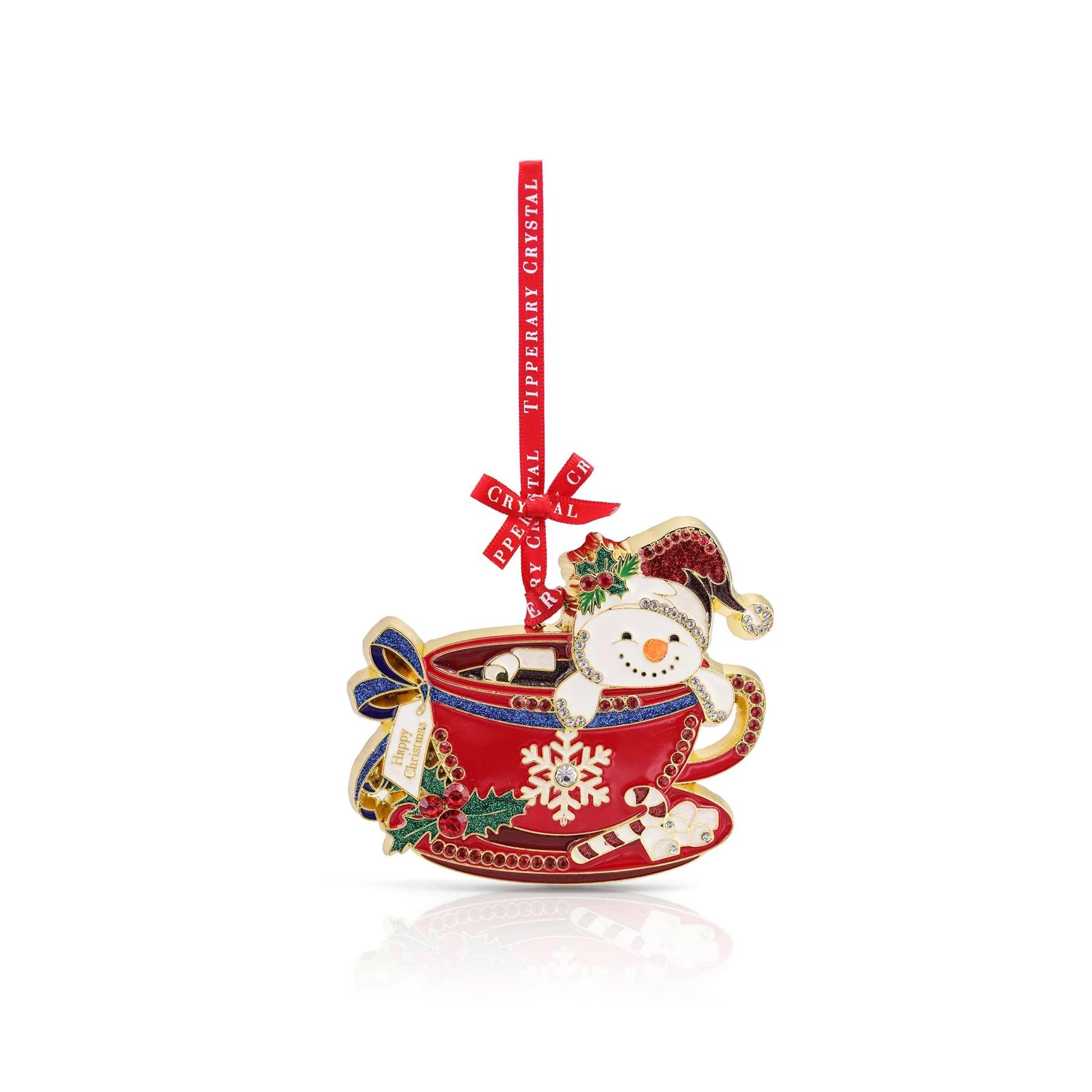 Tipperary Metal Sparkle Snowman Teacup Hanging Decoration