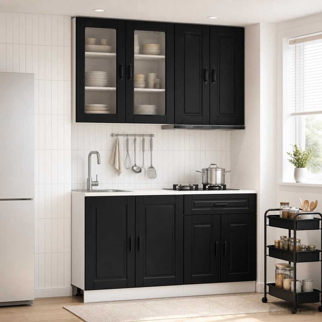 Walplus 4 Piece Engineered Wood Kitchen Unit Set - Black