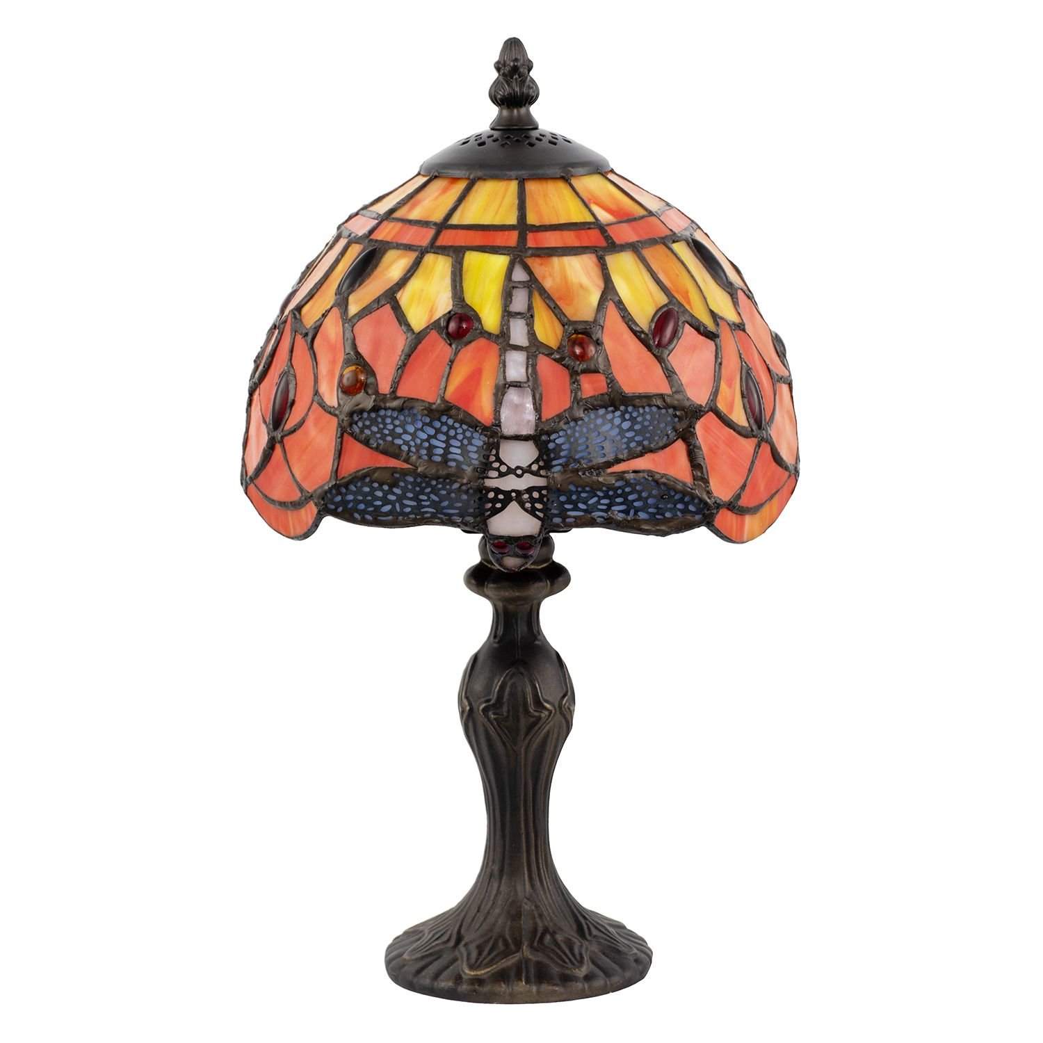 Happy Homewares Hand Crafted Orange and Amber Stained Glass Table Lamp - 22cm