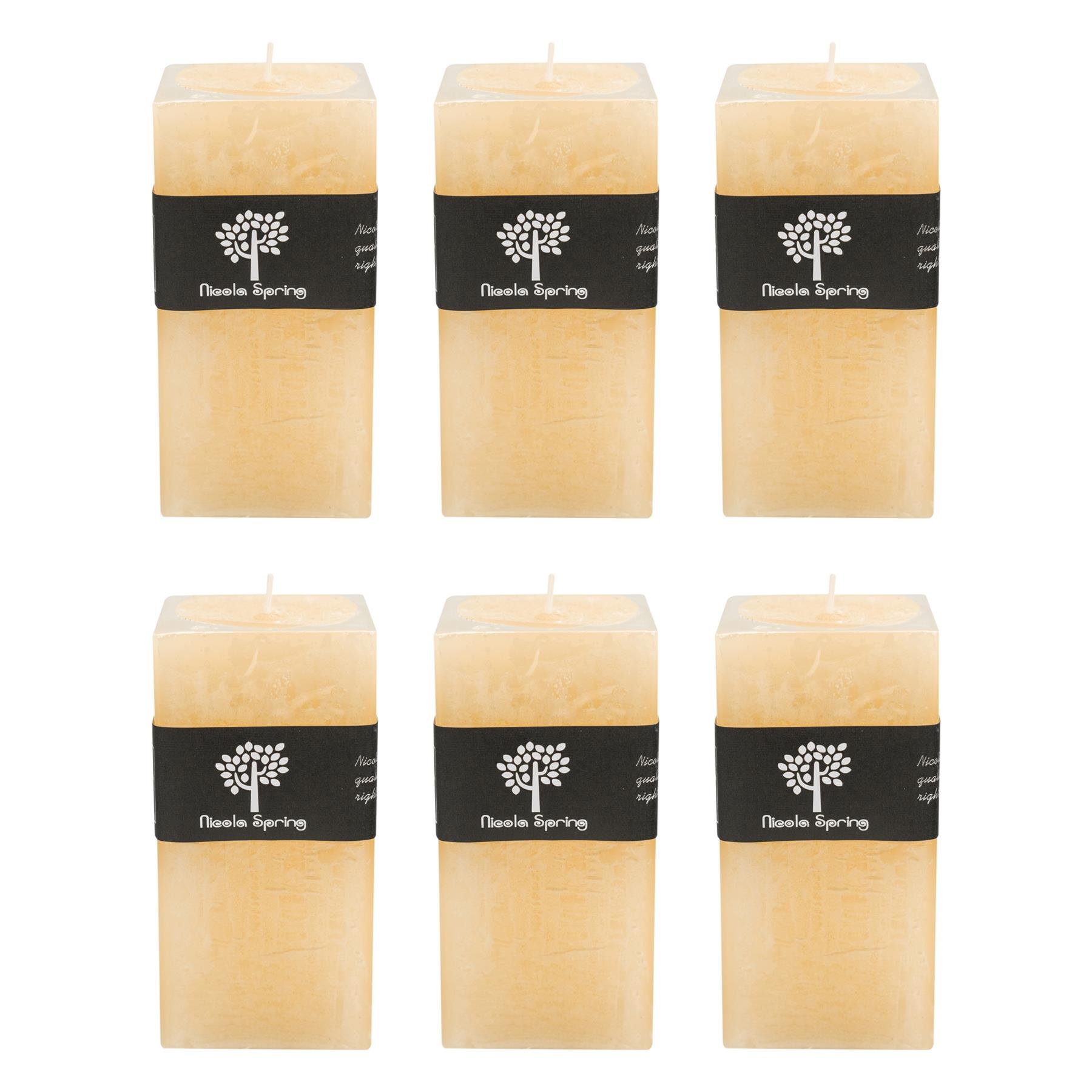 Nicola Spring 130ml Square Vanilla Pillar Candles Pack of 6 - Cream