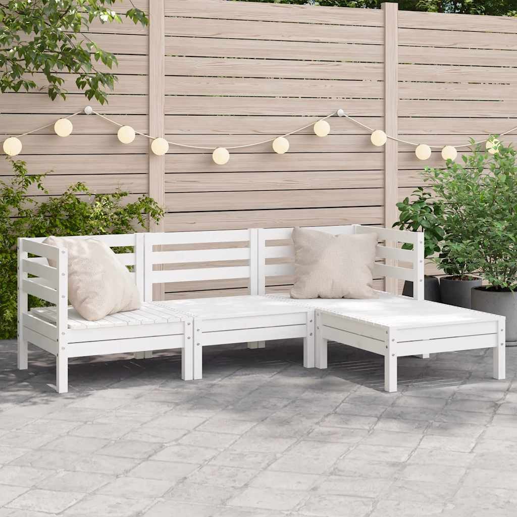 Walplus Solid Pine Wood Outdoor Furniture Set - White - 190.5 x 127 x 62.5 cm