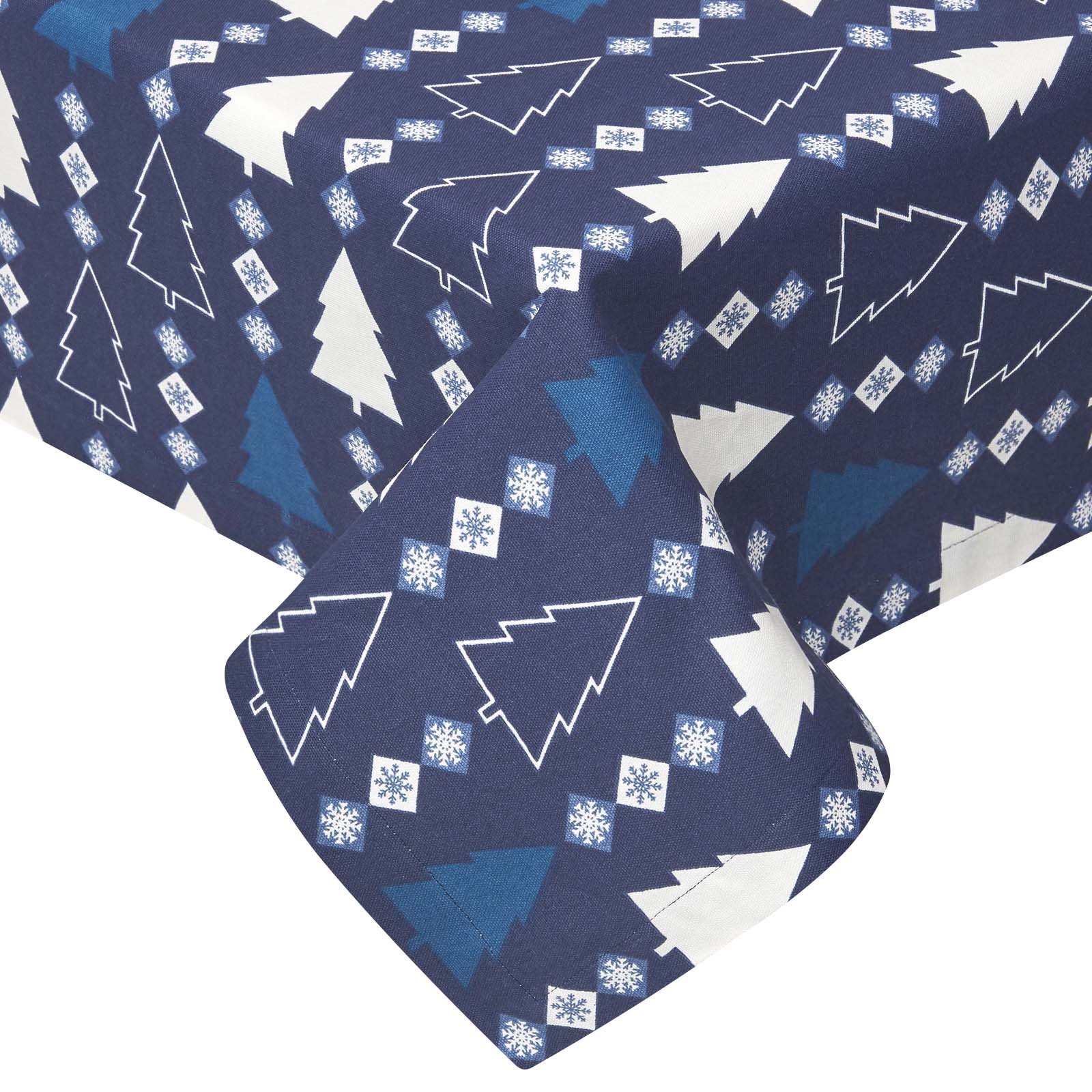 Homescapes Cotton Christmas Winterland Tablecloth - 137 x 229 cm - Blue