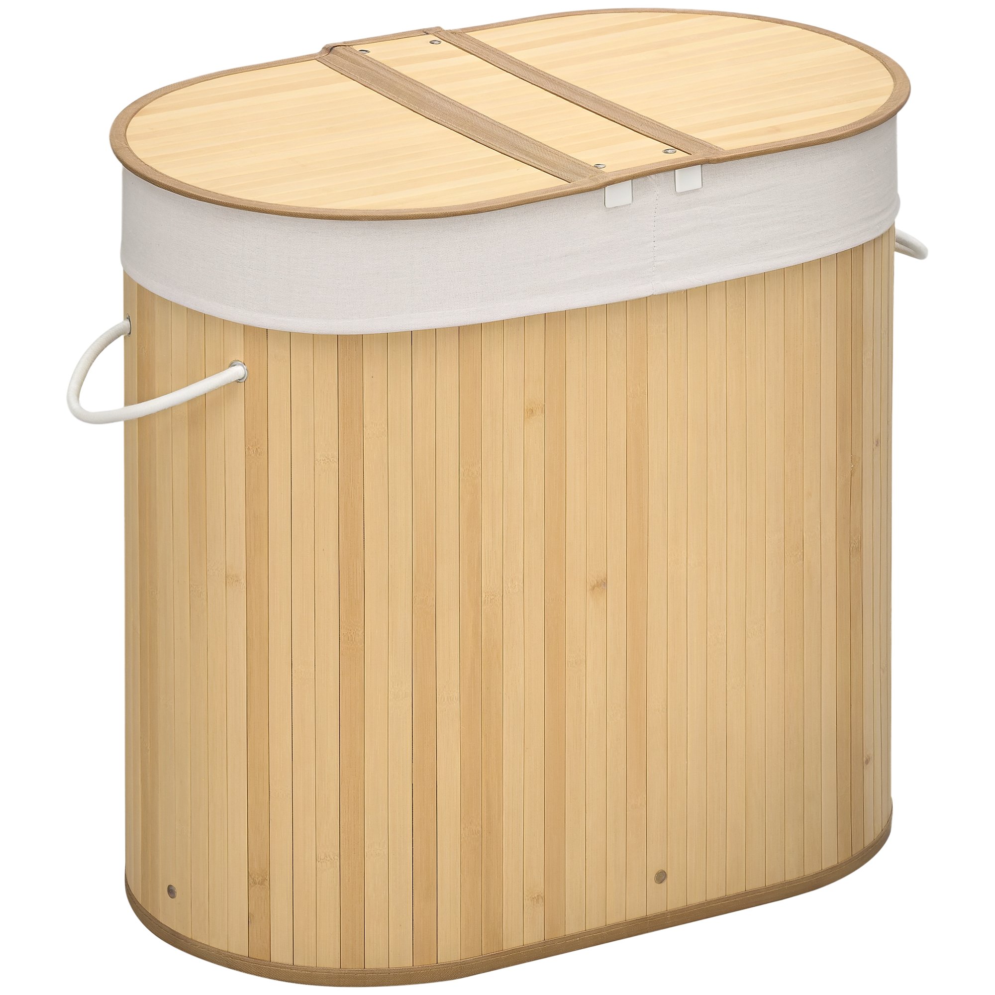 HOMCOM Bamboo Laundry Hamper with 2 Sections - Natural Wood