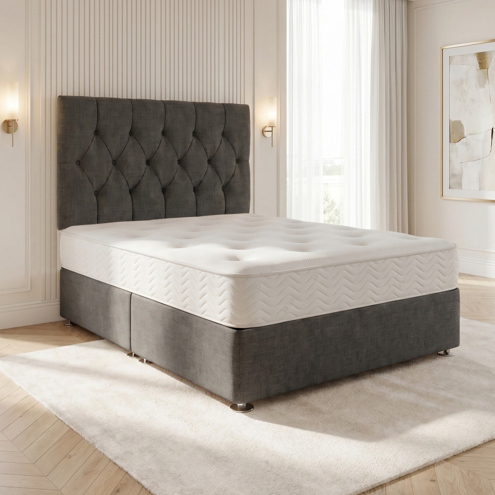 Somnior Chester Linen Small Single Open Coil Divan Bed Set - Charcoal