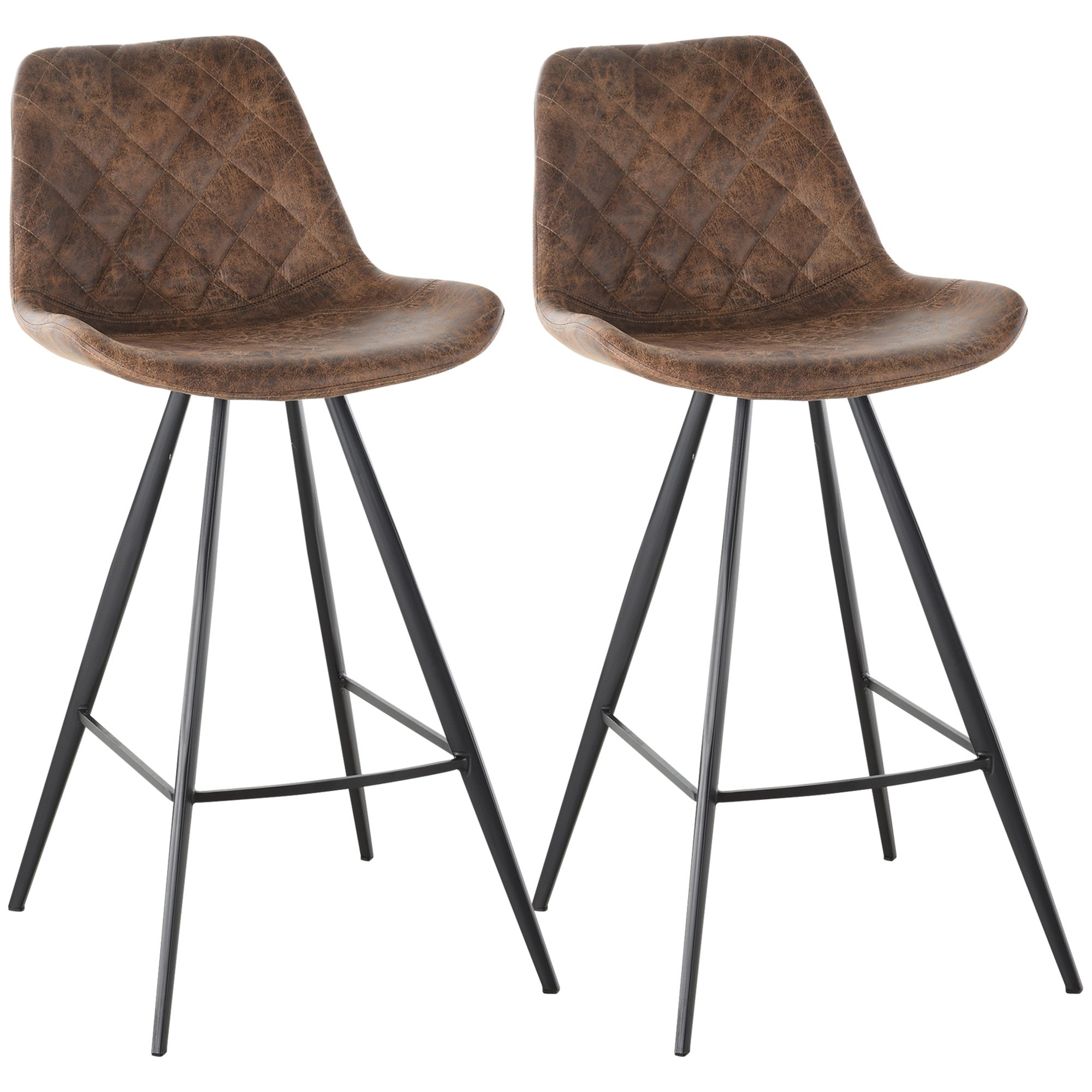 HOMCOM Set of 2 Bar Stools with Vintage Microfiber Cloth Tub - Brown