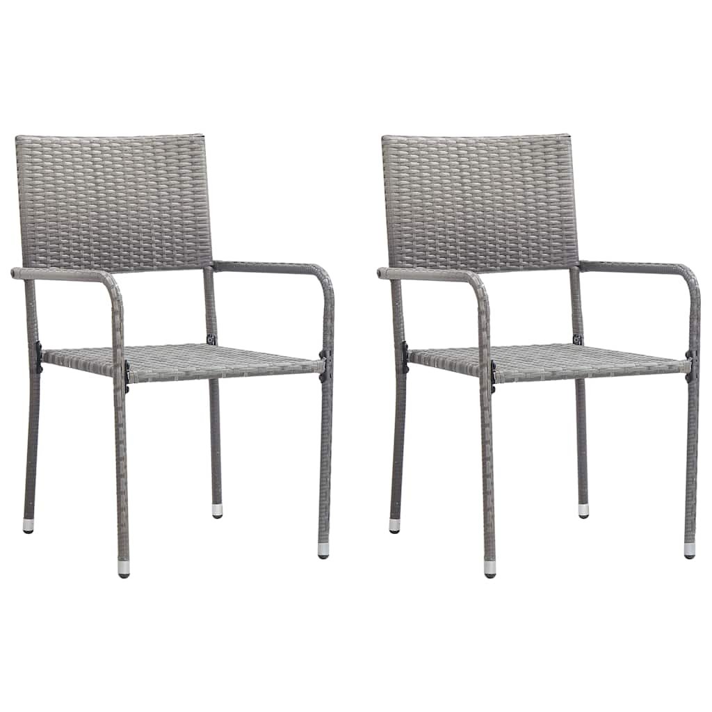 Walplus Pack of 2 PE Rattan Garden Dining Chairs - Grey - 51 x 60 x 87 cm