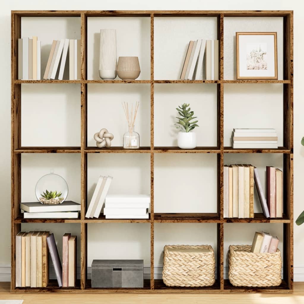 Walplus 16 Compartment Book Cabinet - Dark Wood - 137.5 x 29 x 137.5 cm
