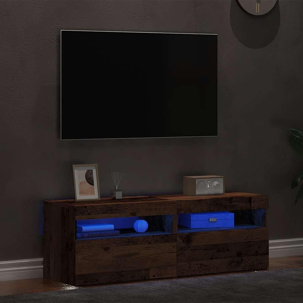 Walplus 2 Piece Engineered Wood RGB LED TV Cabinet - Old Wood - 60 x 35 x 40 cm