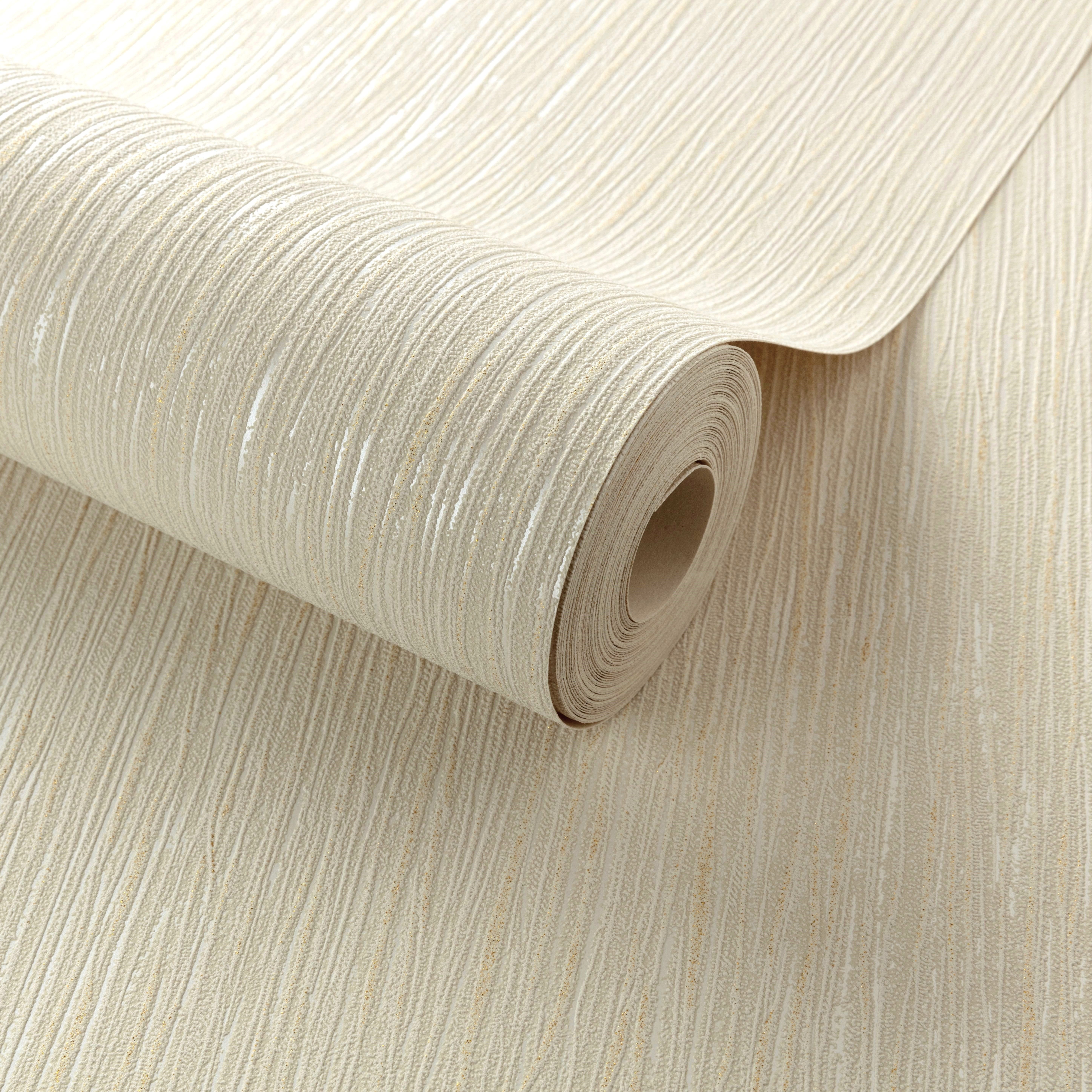 Grandeco Regency Plain Glitter Textured Blown Vinyl Wallpaper - Cream Gold