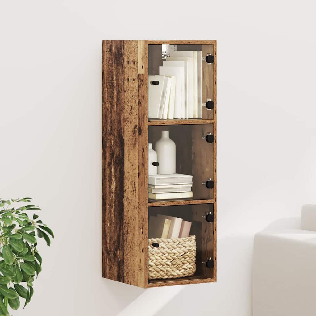 Walplus Engineered Wood Glass Door Wall Cabinet - Dark Wood - 35 x 37 x 102 cm