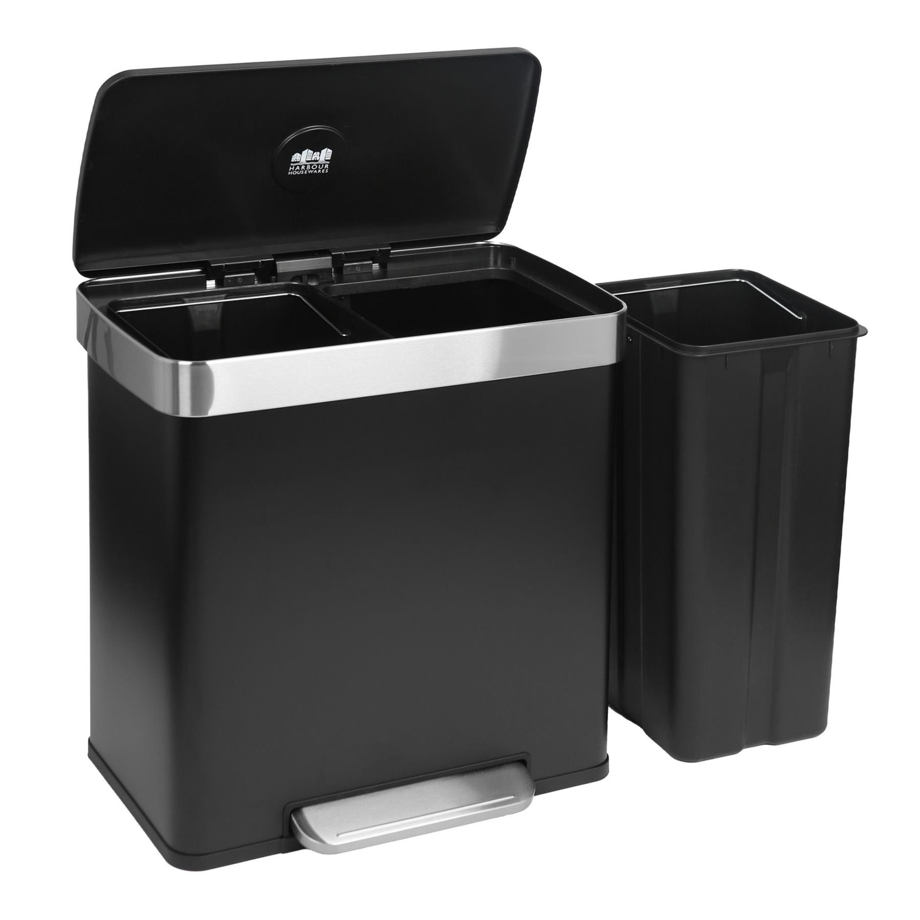 Harbour Housewares Stainless Steel Double Kitchen Pedal Bin - 60L - Matt Black
