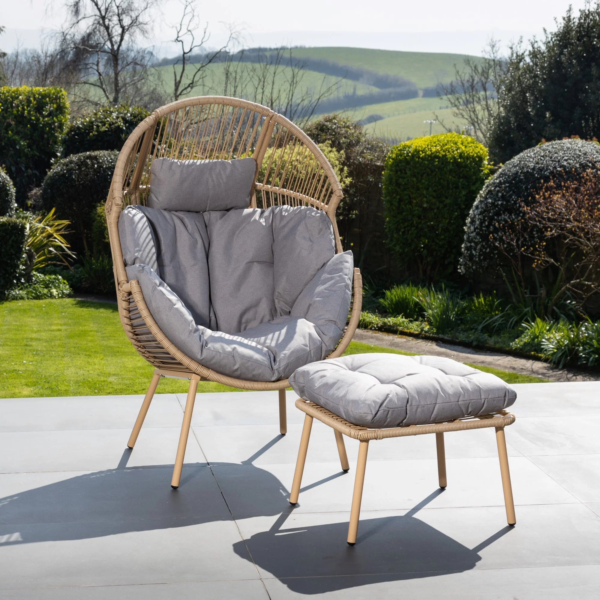 Artemis Home Nestara Standing Egg Chair and Stool - Light Brown