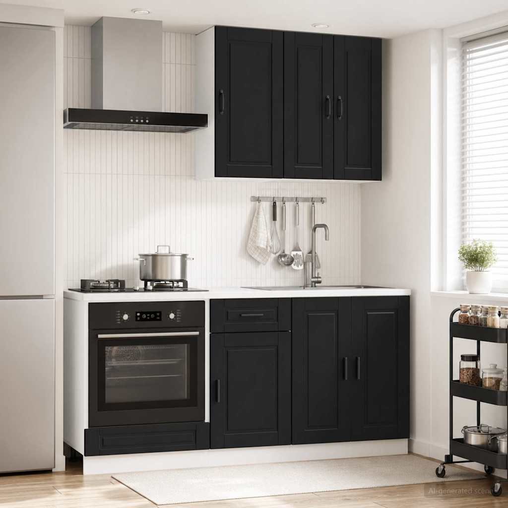 Walplus 5 Piece Engineered Wood Kitchen Unit Set - Black