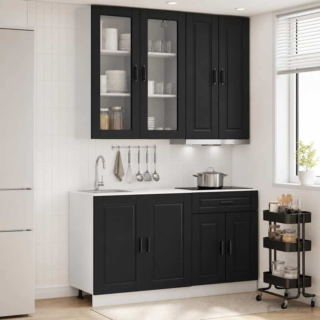 Walplus 4 Piece Engineered Wood Kitchen Unit Set - Black