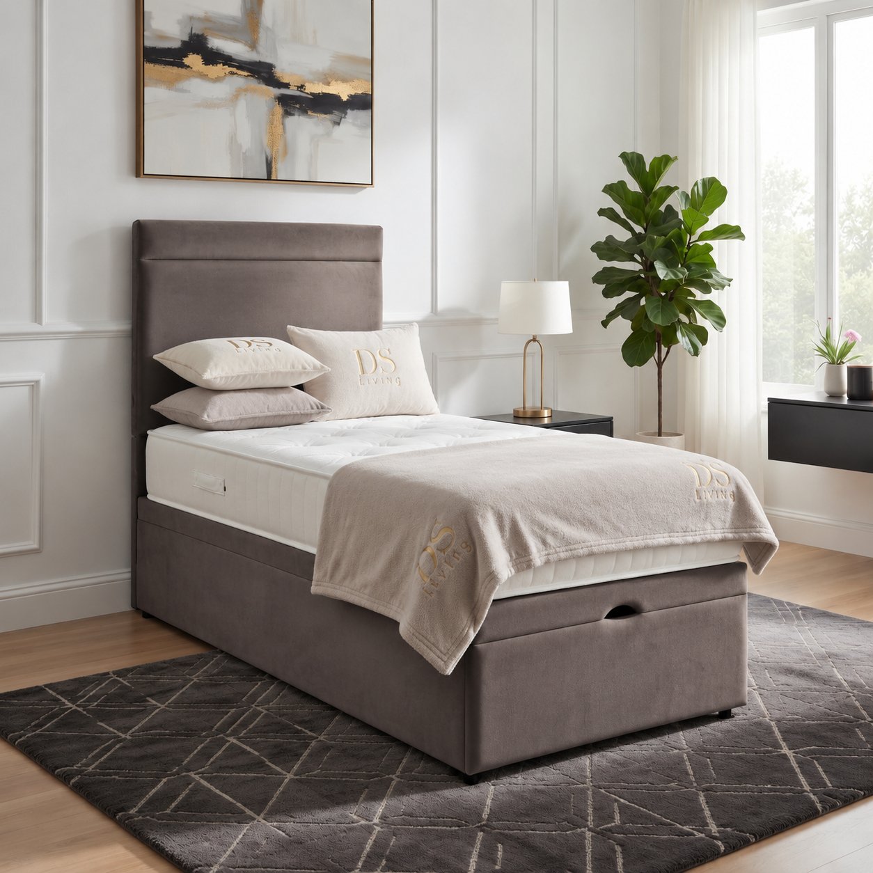 DS Living Majesty Single Velvet Ottoman Bed Frame - Grey