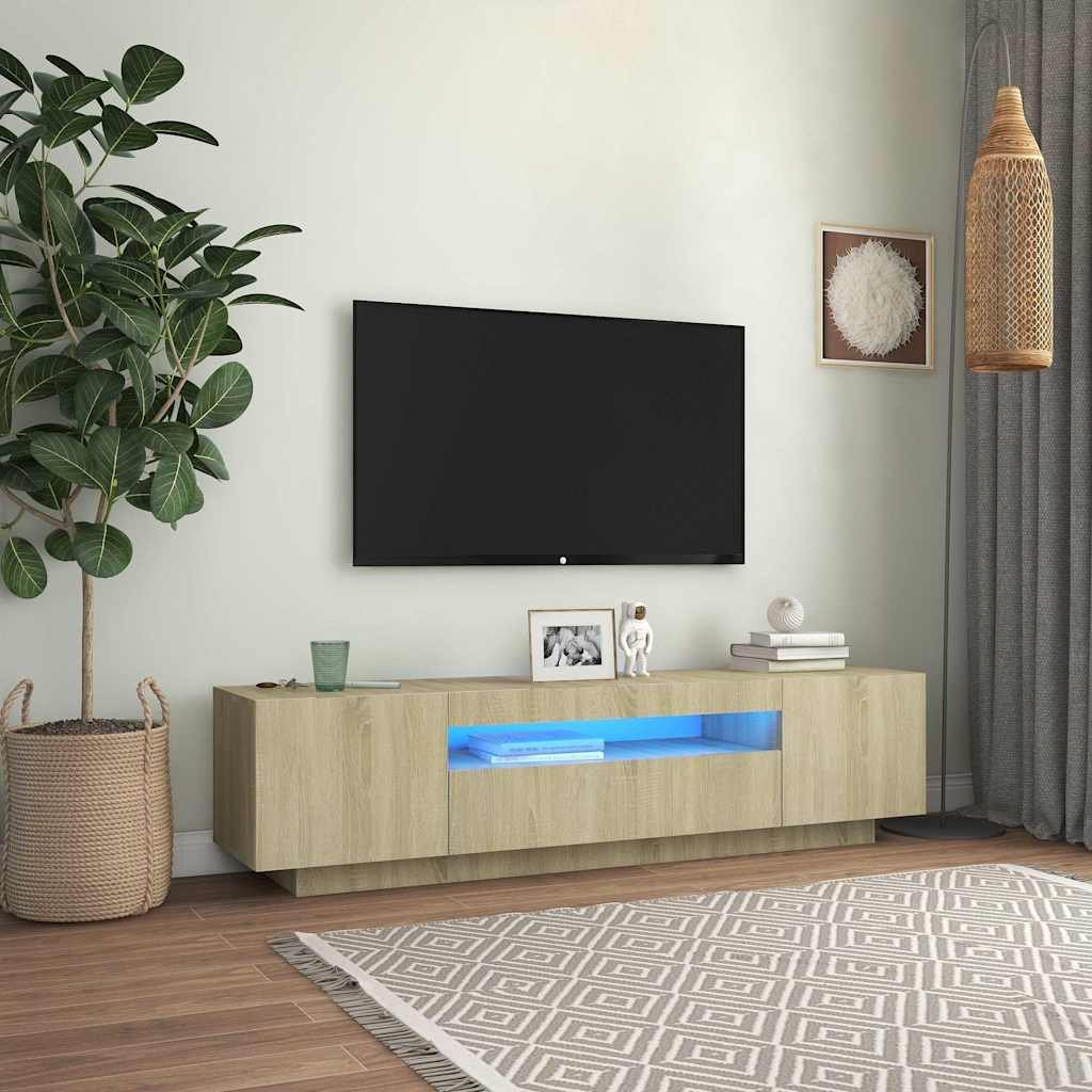 Walplus LED Engineered Wood TV Cabinet - Light Oak - 160 x 35 x 40 cm