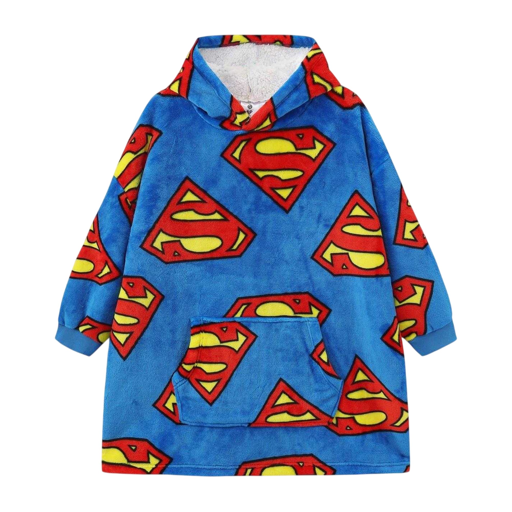 Superman Kids Oversized Long-Sleeved Blue & Red Blanket Hoodie - 7-10 Years