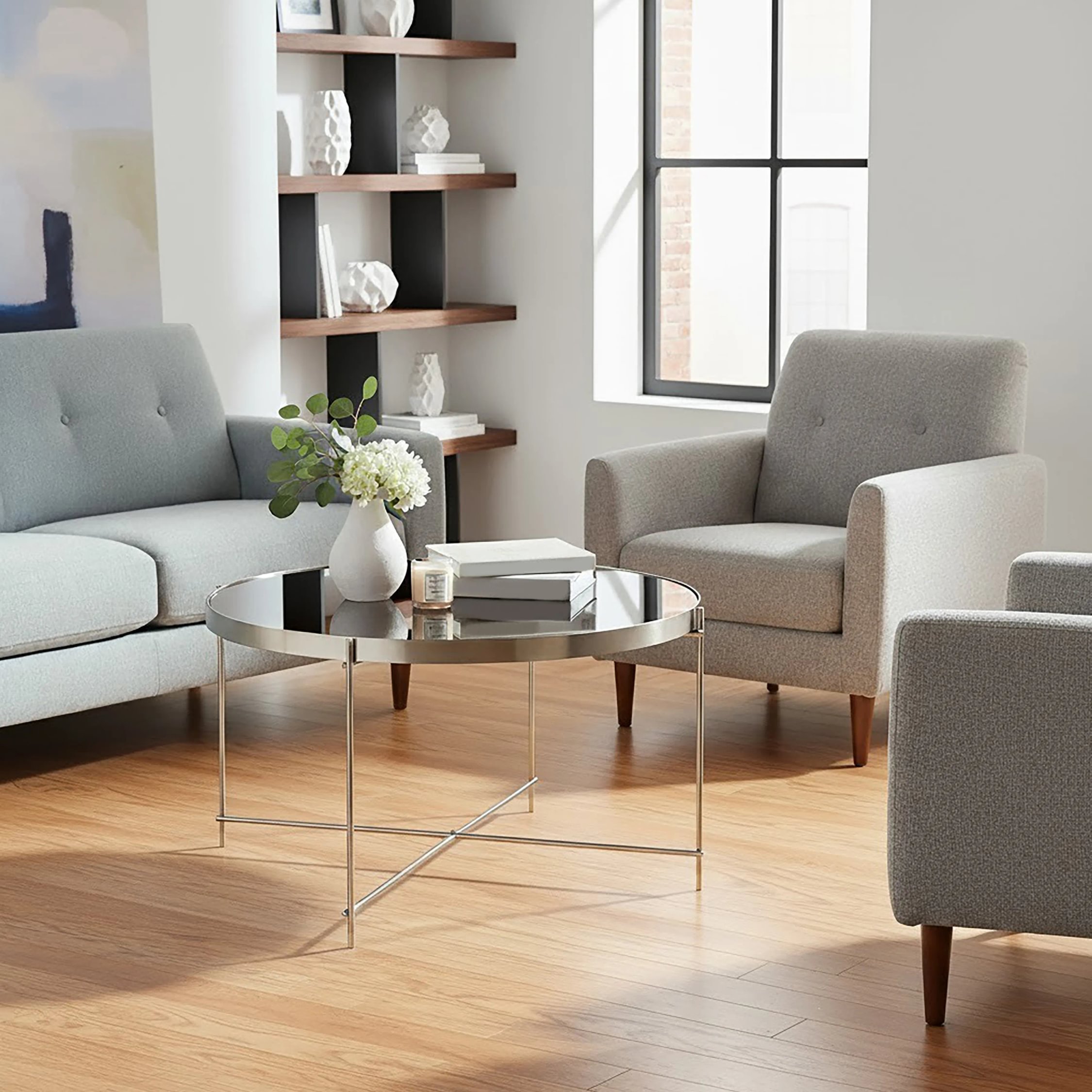 Orsina Large Mirrored Round Side Table – Silver