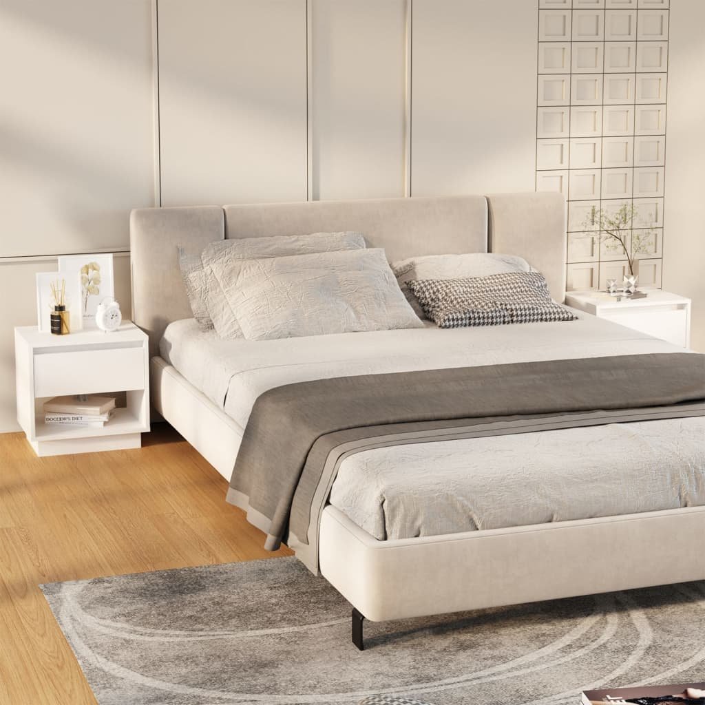 Walplus Pack of 2 Engineered Wood Bedside Cabinet - White - 45 x 34 x 44 cm