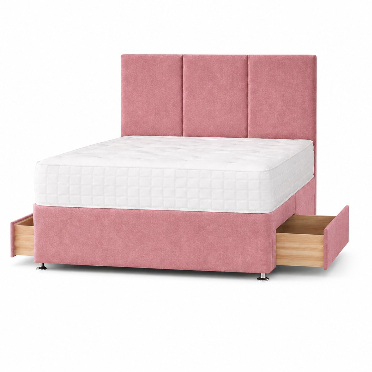 Comfy Deluxe 4ft Small Double  2 Drawer  Plush Velvet Divan Bed Set -  Pink