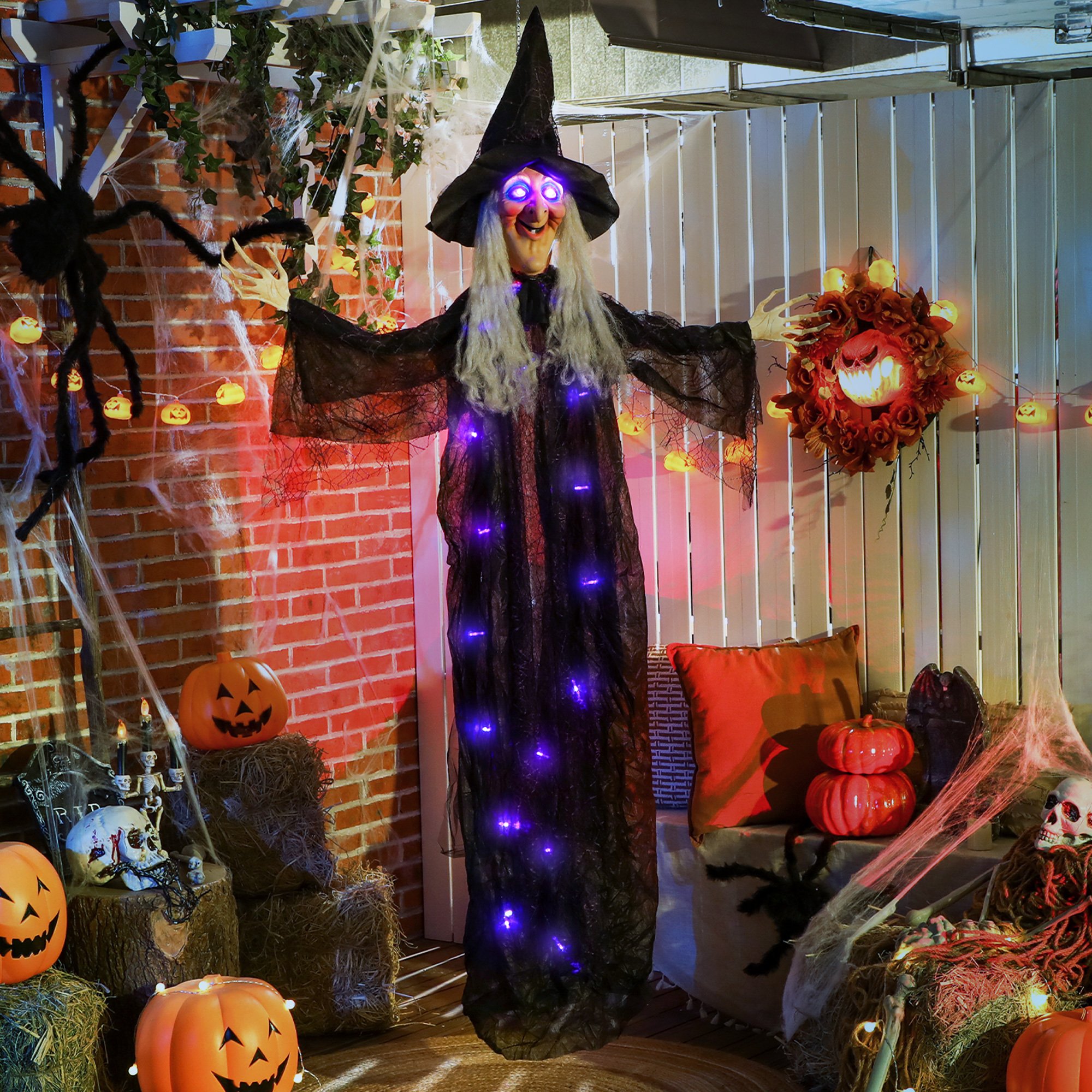 Outsunny 6ft Animated Halloween Hanging Witch Decorations