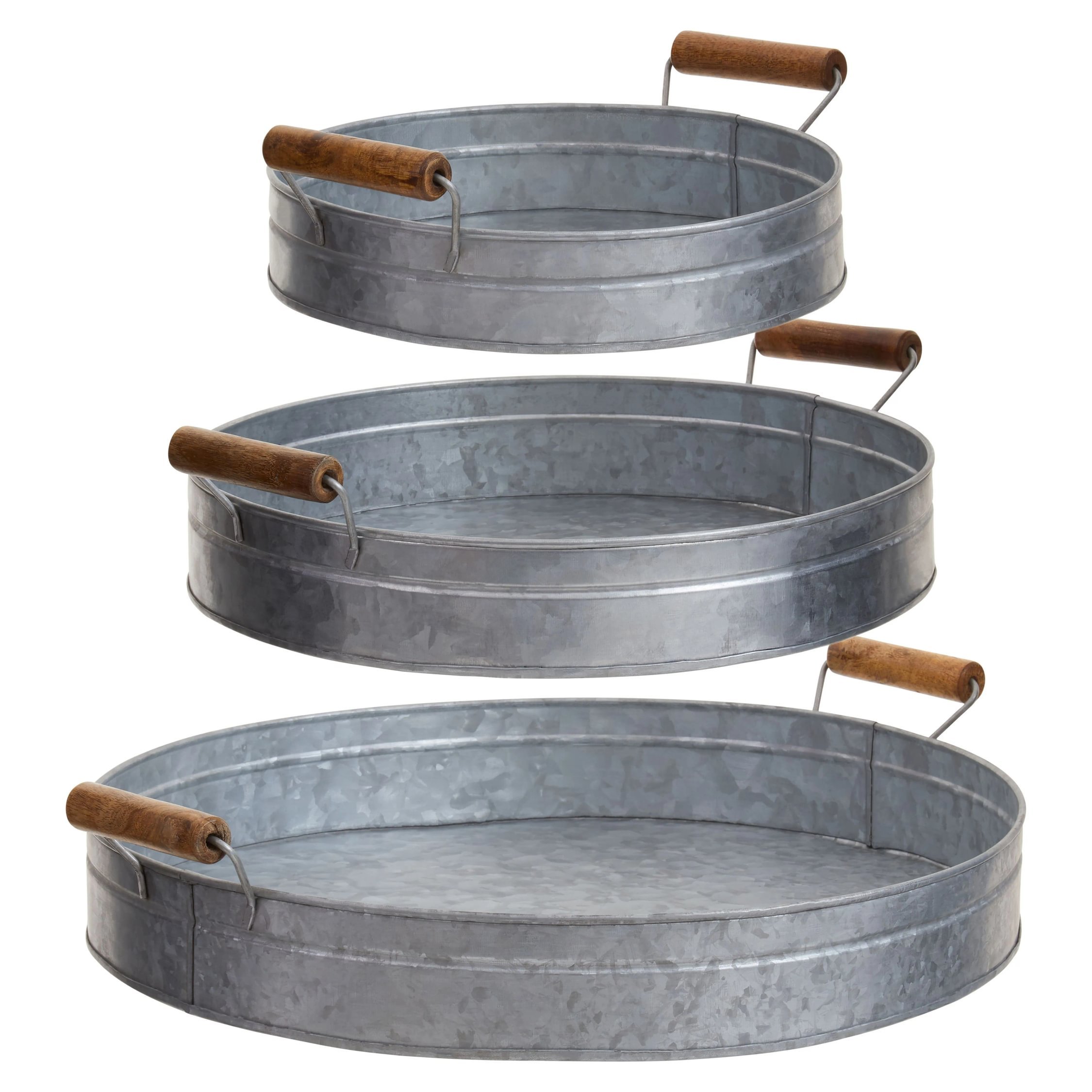 Orsina Drummond Set Of Three Round Galvanised Steel Trays