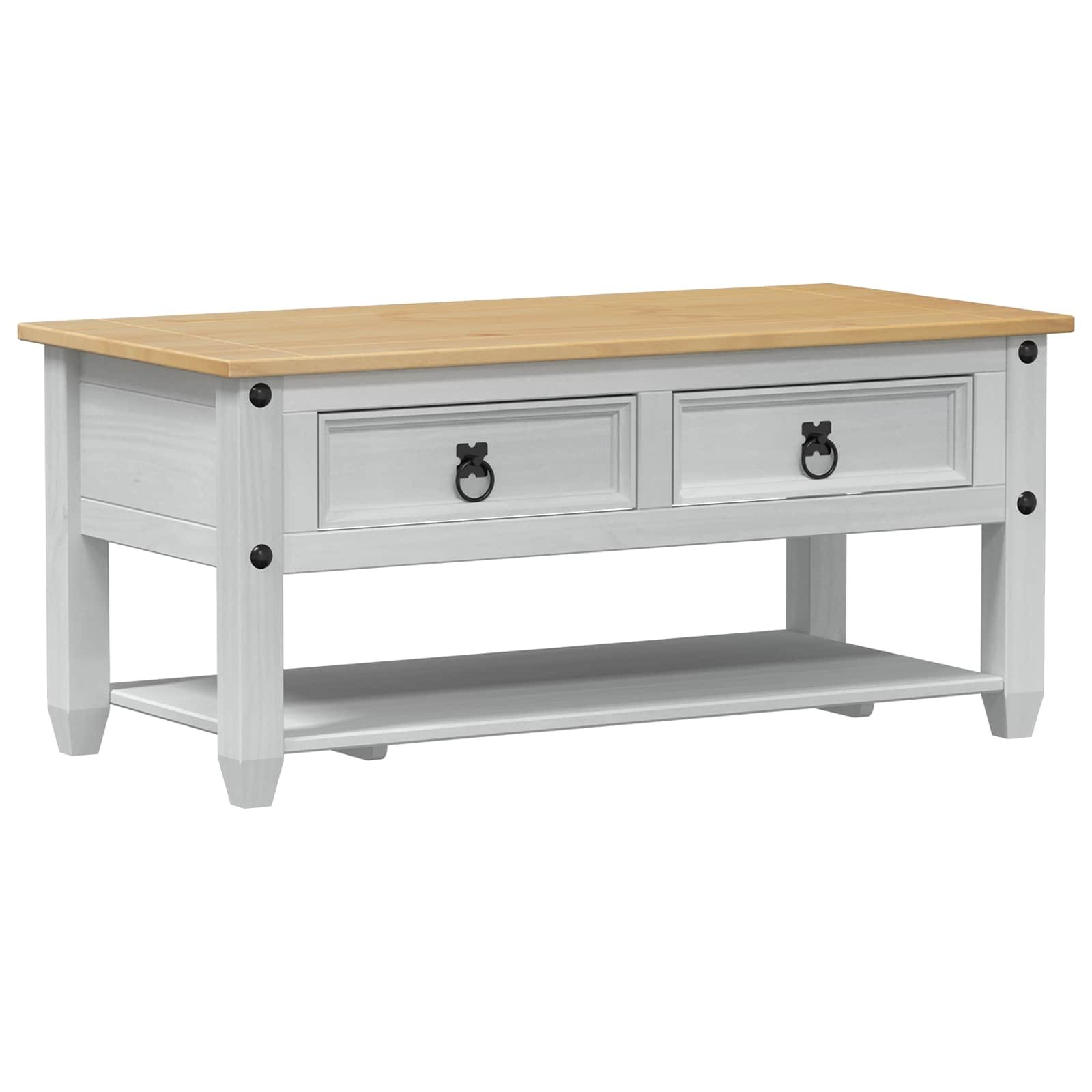 Walplus Solid Pine Wood Coffee Table - White - 100 x 48 x 45 cm