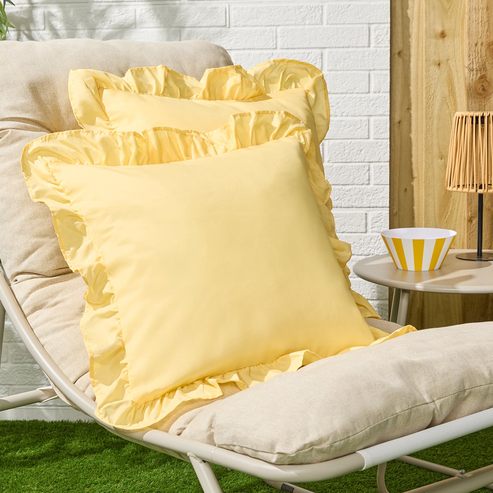 OHS 2 Pack Frill Cushion Covers 45 x 45cm - Lemon